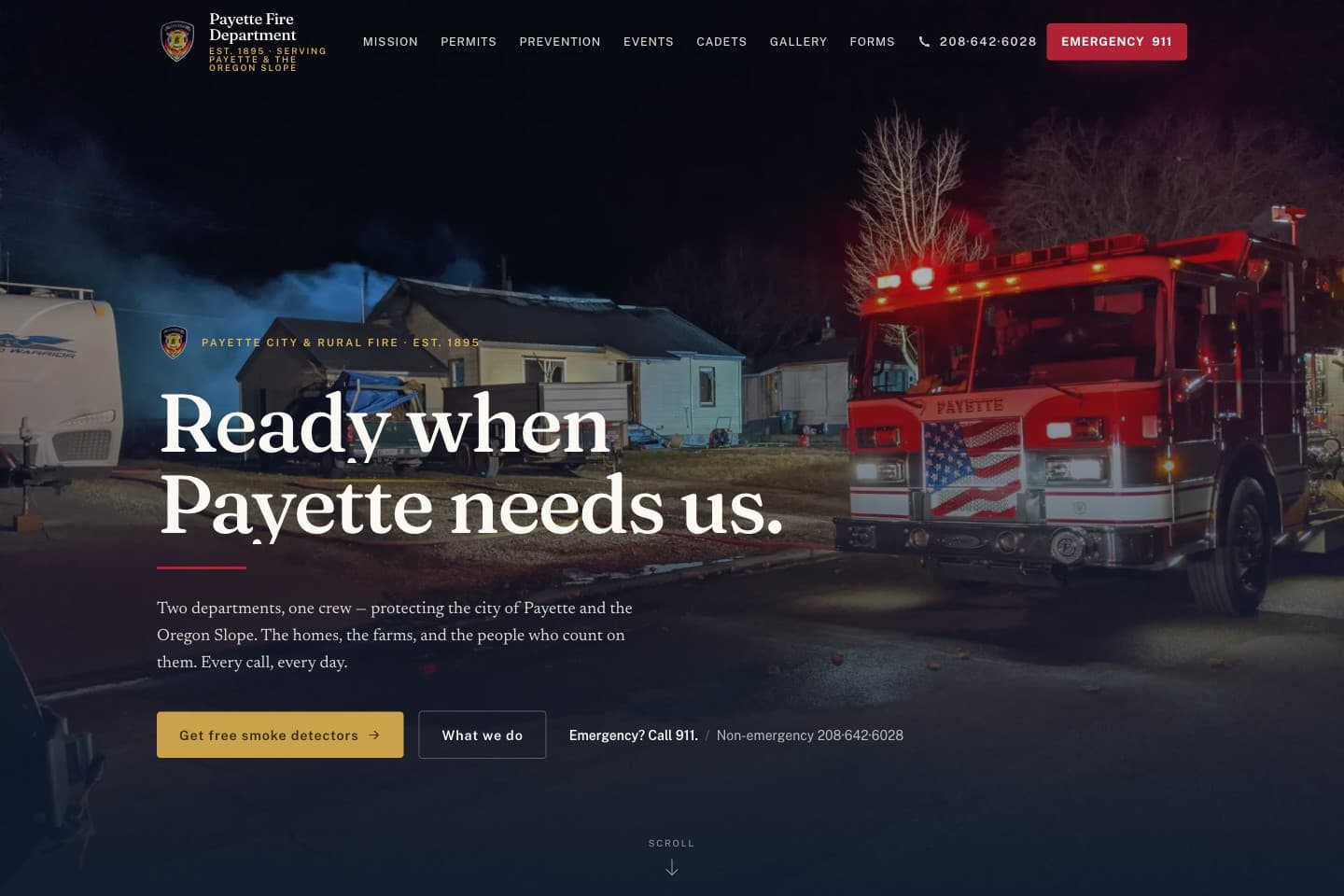 Screenshot of the Payette Fire Department website.